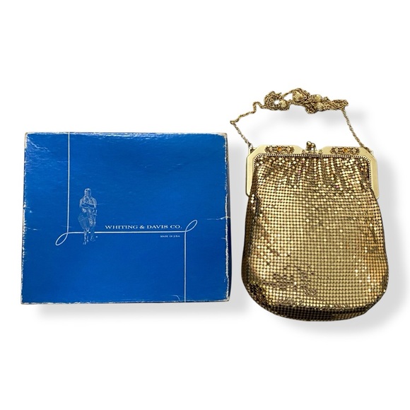 Whiting & Davis Handbags - Vintage Whiting & Davis Gold Mesh Kiss Lock Purse Evening Bag